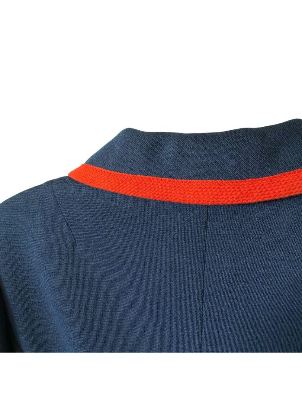 Vintage Rona Coat Dress Medium Worsted Wool Acetate Navy Blue w Red Trim As Is - Picture 4 of 16